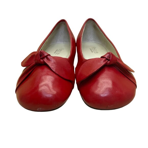 Lazio Collezione Women’s Red Leather Bow Slip-On Jade Wedge Pumps Size 7.5M - Picture 3 of 9
